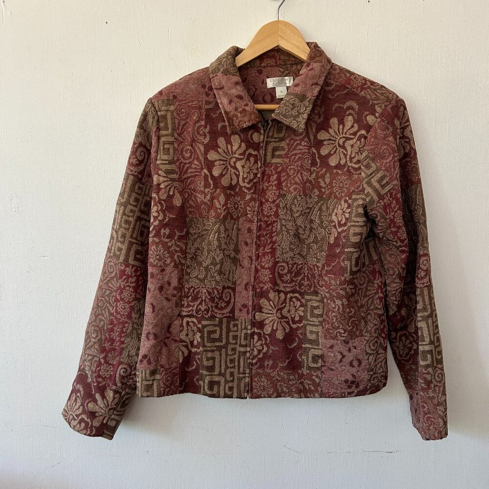 Christopher & Banks Tapestry Jacket XL Purple‎ Collared Goblincore Cabincore